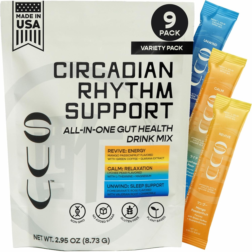 Gut Health Drink Mix 124; Apple Cider Vincious Prebiotics, Probiotika fordøjelsesmæssige sundhed for kvinder & mænd; 124; Wellness Ingredienser til søvn, energi, mental Klarhed & Roligt 124; Variety Pack, 9 Servere
