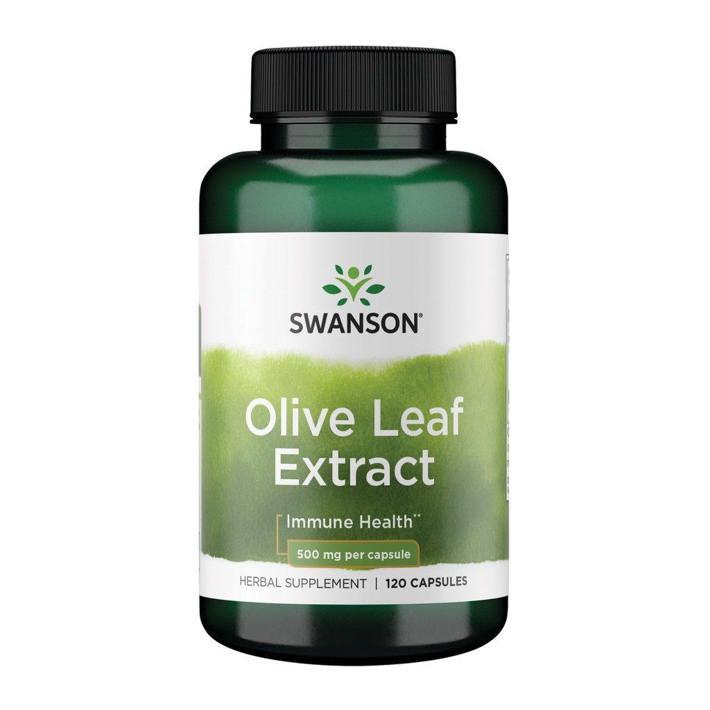 Swanson Olive Leaf Extract kapsler med 20% Oleuropein - Giver immunforsvar, fremmer hjerte-kar-system sundhed, og understøtter sundt blodtryk - (120 kapsler, 500mg hver)