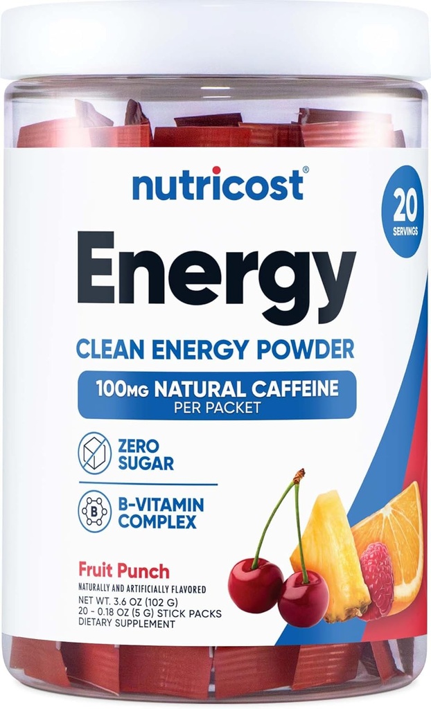 Nutricost Energy Complex Stickpack (20 Servere) Fruit Punch Flavored - Gluten- Free + Non- GMO