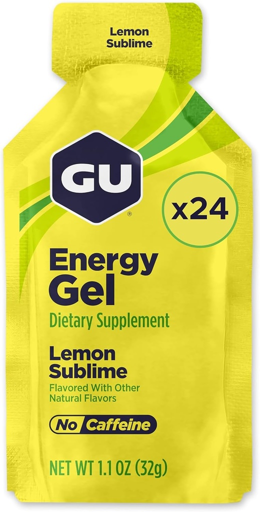 GU Energy Original Sports Nutrition Energy Gel, Vegan, Gluten- Free, Kosher, og Dairy- Free On- the- Go Energy for enhver træning, 24-greve, Lemon Sublime
