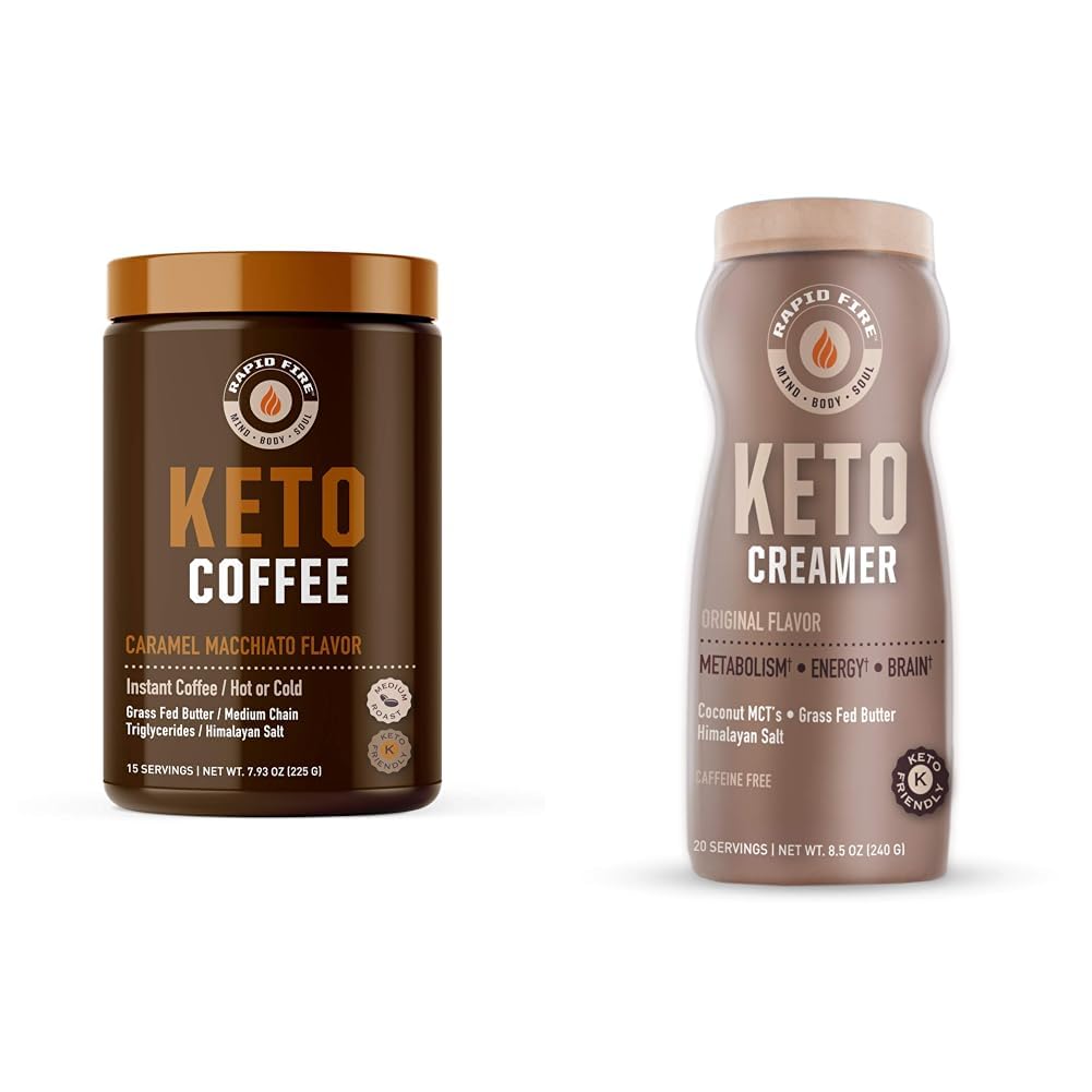 Hurtig ild Ketogen kaffe Mix Caramel Macchiato med MCT Creamer, Understøtter Metabolisme, Vægttab, Keto Diet, 7.93 og 8.5 Ounces
