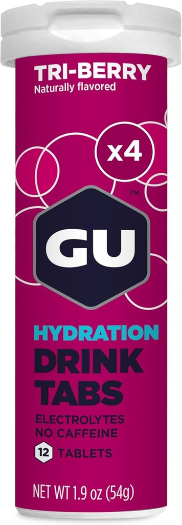 GU Energy Hydration Electrolyte Drink Tablets, Forbedret Endurance Sport Drikke til løb, Cykling, Triathlon, 4-greve (48 Servere), Tri-Berry