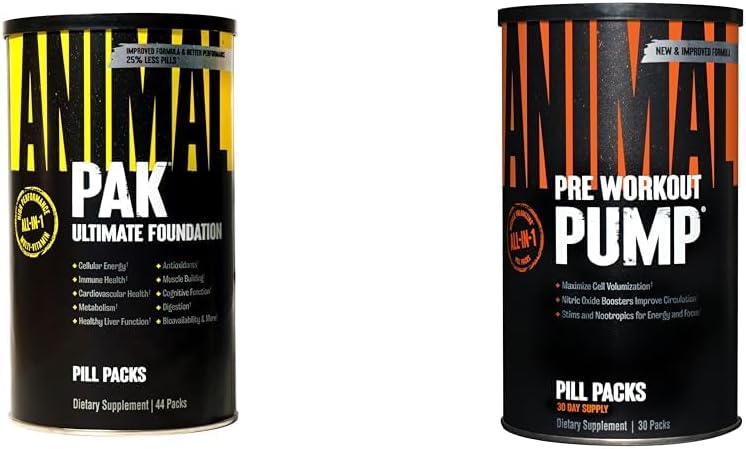 Animal Pak - Praktisk All- in- One Vitamin & Supplement Pack - Zink & Pump - Fortræning - Vein Pumps - Let at fjerne Stimulant Pill til Anytime træning - 30 Tæl