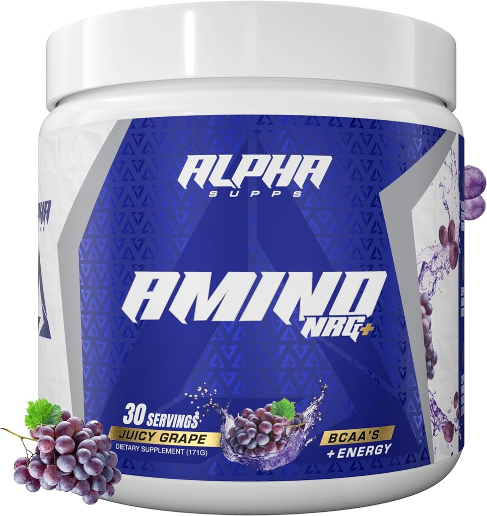 Alpha Supps Amino NRG + BCAA Amino Energy Recovery Powder - Hydration Blend med Electrolytes - Focus Blend for Optimal Performance Support i Mænd & Kvinder (30 Servere, Juicy Grape)