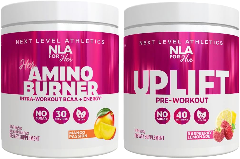 NLA for hendes Pre / Intra Workout Stack (omfatter hendes termogene Amino Mango Passion og Opløft Pre Workout Raspberry Lemonade)