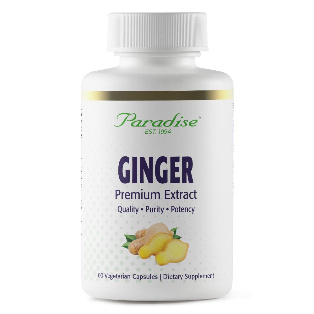Paradise Herbs Premium Ginger Extract til fordøjelse, Super Potent, Ultra Pure, Vegan, Non- GMO, Gluten Free, 60 Vegetariske Kapsler