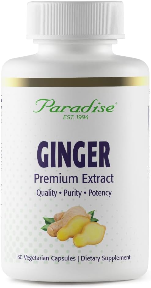 Paradise Herbs Premium Ginger Extract til fordøjelse, Super Potent, Ultra Pure, Vegan, Non- GMO, Gluten Free, 60 Vegetariske Kapsler