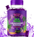 Sea Moss Gummies & Elderberry - C-vitamin + zink - ekstra styrke immunforsvar & thyreoideastøtte Booster Gummies Bears for børn og voksne - 60 Seamoss Gummies - Made in USA