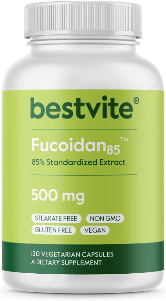 BESTVITE Fucoidan Extract 500mg (Standardiseret til 85% Fucoidan) (120 Vegetariske Kapsler) Ingen Fyldere - Ingen Stearates - Ingen Flow Agents