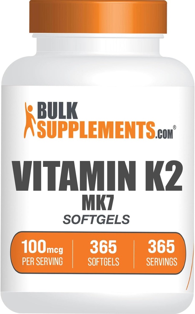 BulkSupplements.com Vitamin K2 Softgels - Vitamin K2 MK7, Vitamin Kosttilskud - Gluten Free, 1 Softgel per servering, 365 Count (pakke med 1)