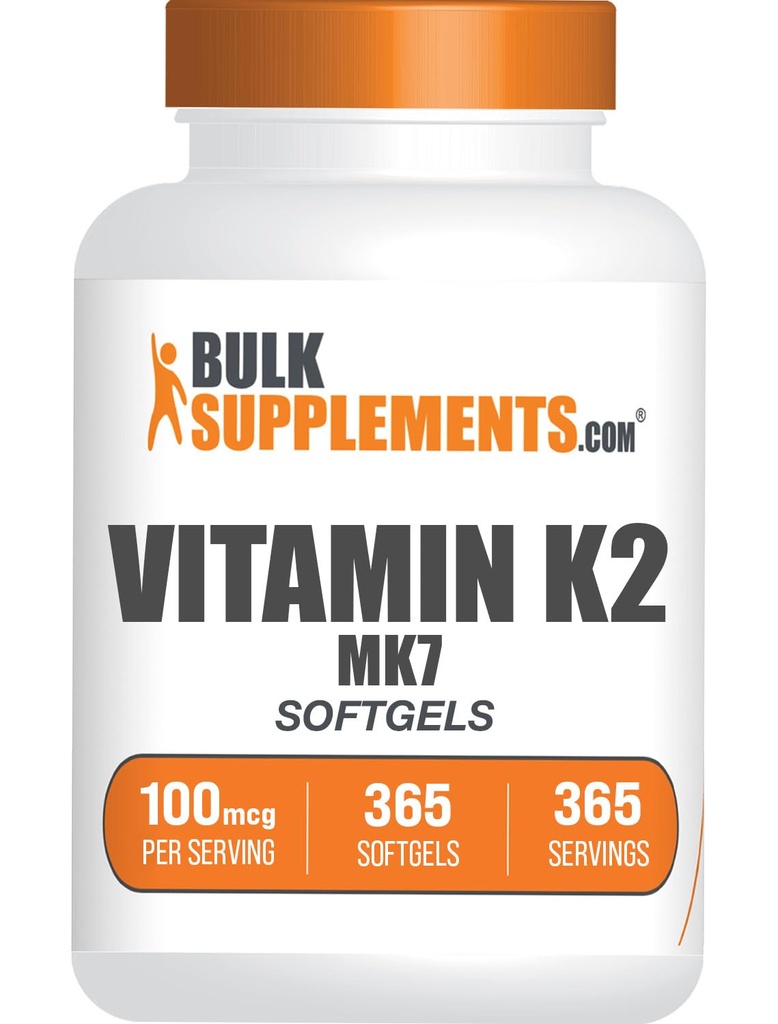 BulkSupplements.com Vitamin K2 Softgels - Vitamin K2 MK7, Vitamin Kosttilskud - Gluten Free, 1 Softgel per servering, 365 Count (pakke med 1)