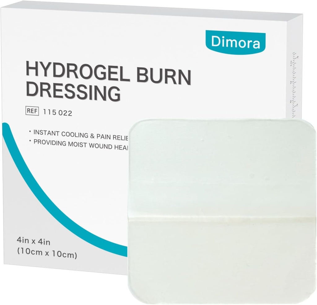 Dimora Hydrogel Burn Dressing 4 "x 4" - Burn and Wound Dressing Instant Cooling Relief for mindre Burns & Wounds, Lindrende Moist Burn Pads for 1st- 2nd Degree Burns, Cuts, Abrasions (10 Greve)