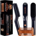 TAME Wild Beard Brush og Beard Reightener til mænd - Ionic Opvarmet Comb med 3 justerbare Temps - Wooden Beard Comb for Grooming - Anti- Skald Sikkerhed - for alle hårtyper