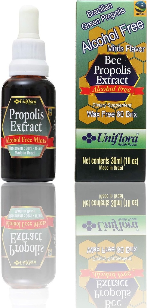 Uniflora Brasiliansk Green Bee Propolis - 60 Brix - Alkohol- Free Liquid Extract - Mint Flavor - 30ml
