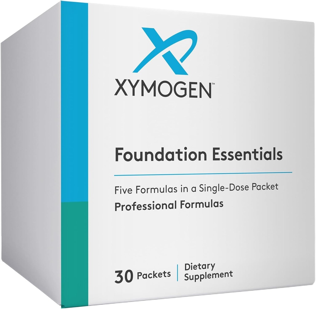 XYMOGEN Foundation Essentials - 5-Produkt pakker med ProbioMax Probiotic, ActivNutrients Multivitamin uden jern, Omega Monopure 650 Fish Oil, OptiMag Magnesium + Vitamin D3 2000 (30 Pakker)