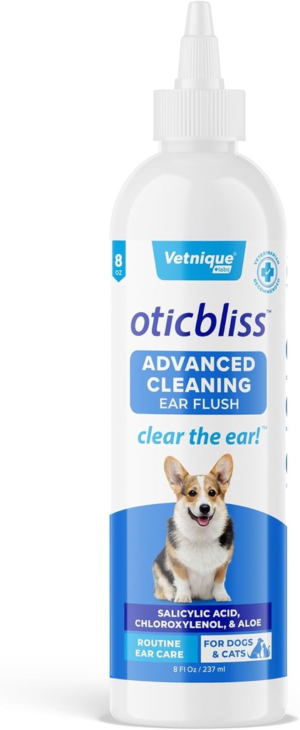 Vetnique Oticsables Cat & Hundeøre Cleaners: Medicated Hund Ear Drops for Infektion, Antiseptisk Flush, & Wipes to Reduce Itchy Ears & Head Shaking - Vet Anbefalet til Itchy Ears (8oz, Flush)