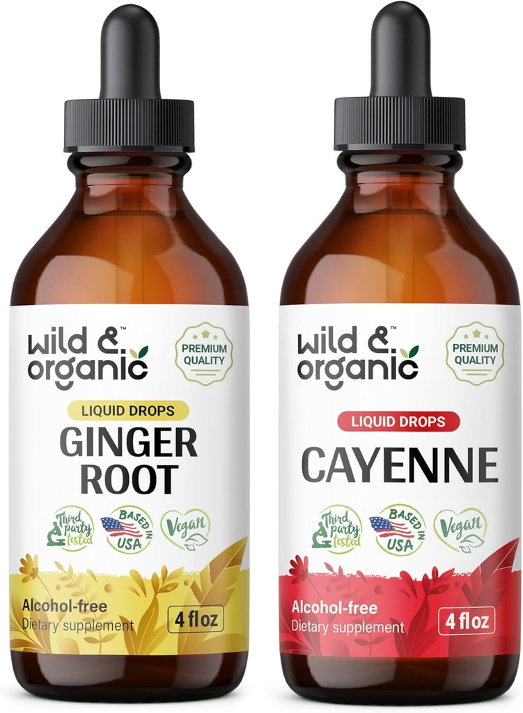 Wild & Organic Ingefær Root Tinktur 4 fl oz & Cayenne Pepper Tinktur 4 fl oz