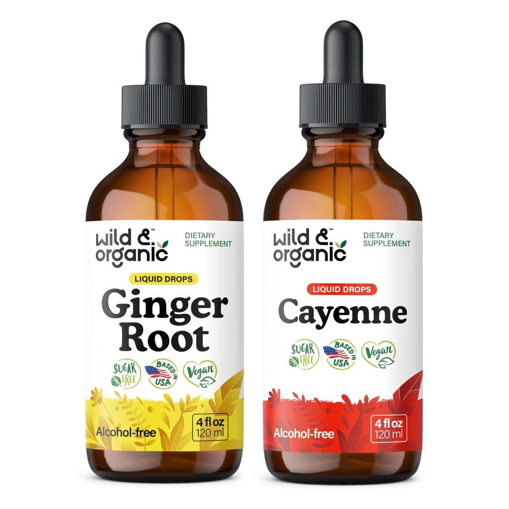 Wild & Organic Ingefær Root Tinktur 4 fl oz & Cayenne Pepper Tinktur 4 fl oz