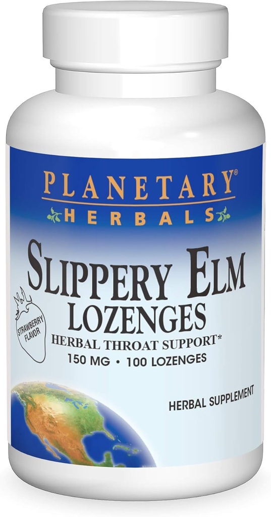Planetariske Herbals Slippery Elm Strawberry Lozenges, Herbal Throat Support, 100 Lozenge