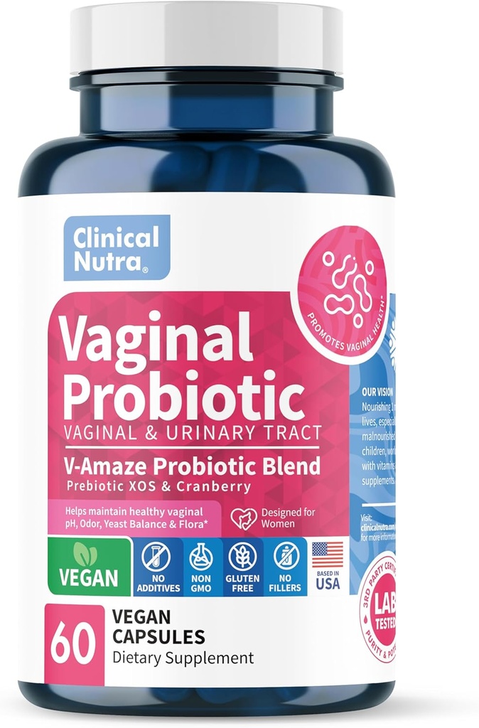 Klinisk Nutra Vaginal Probiotika til kvinder pH Balance, Vaginal Odor Control med Prebiotika & Lactobacillus Blend - Womens Health Supplement Sund vaginal Flora Support 60 Kapsler