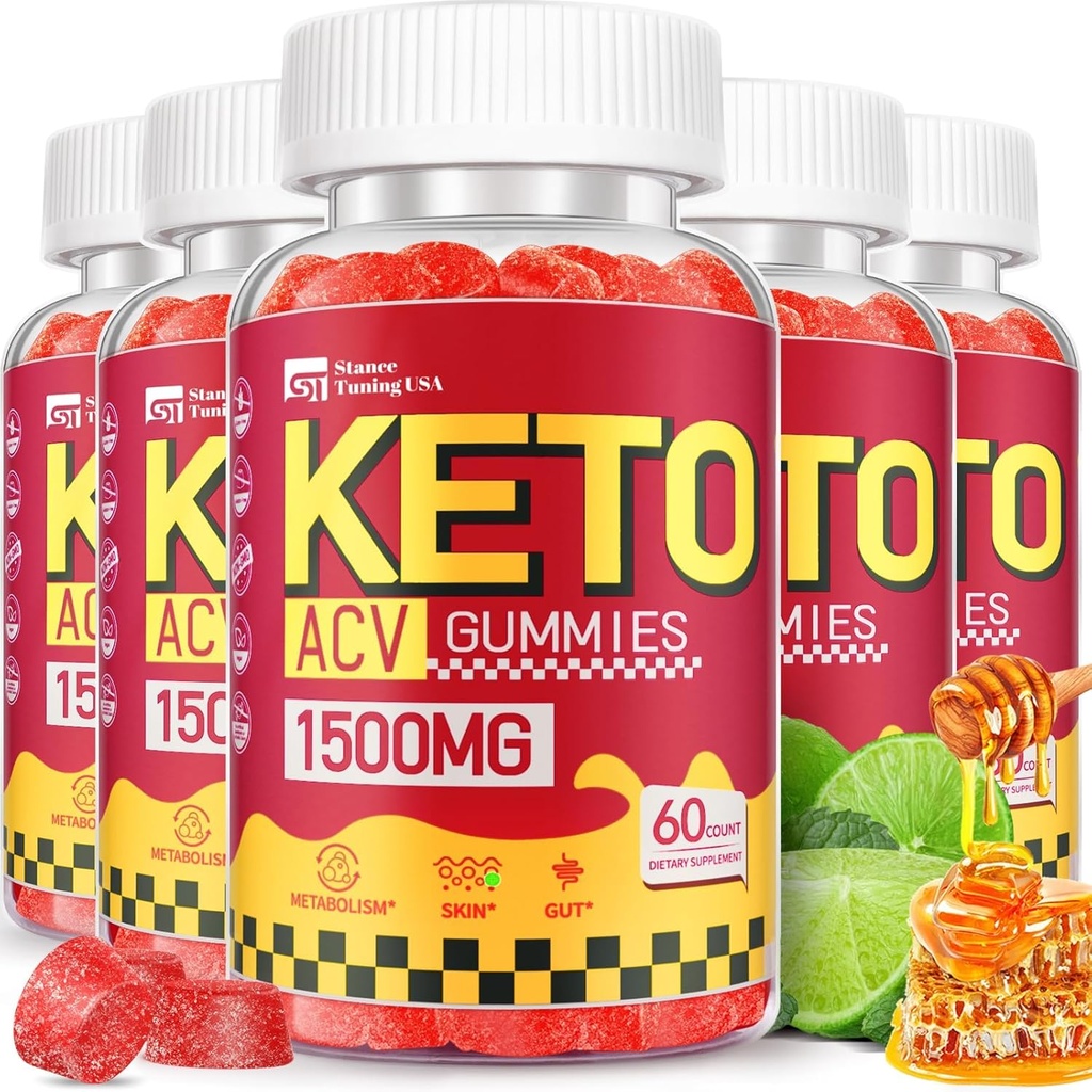 Keto ACV Gummies - 1500MG ACV Keto Gummies for Women Men - Apple Cider Vincils med mor, Probiotika, Vitaminer B6 B12 for Gut fordøjelse - Vegan & Non- GMO, 5 Pack