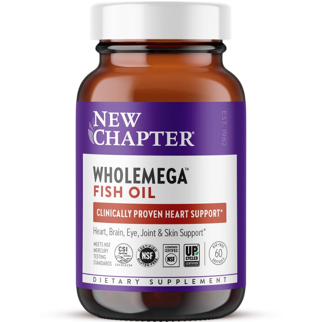 Nyt kapitel Wholemega Fish Oil Supplement - 2000mg per Serving, Klinisk Proven Wild Alaska Salmon Oil med Omega-3 + Vitamin D3 + Astaxanthin, 60 Softgel
