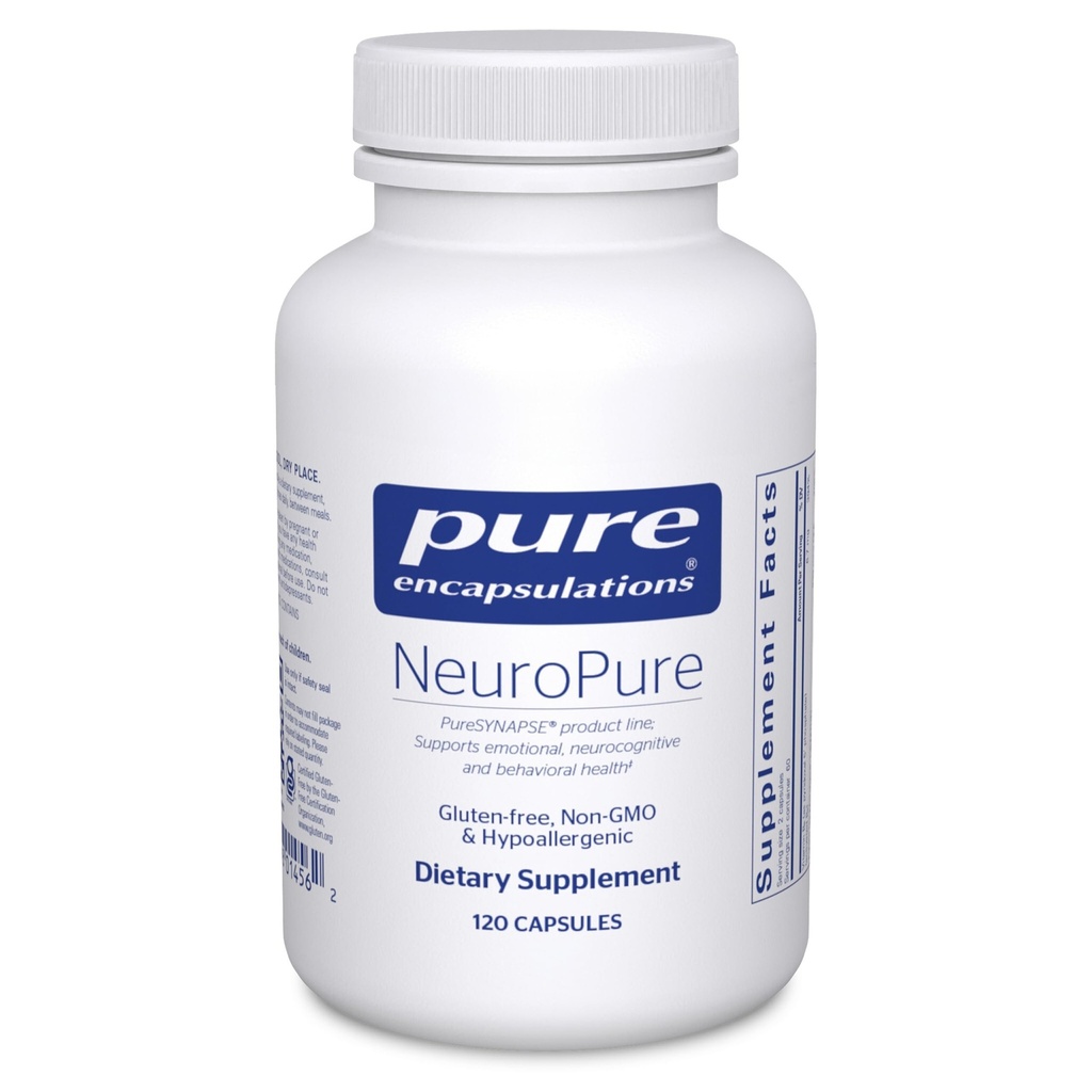 Pure indkapslinger NeuroPure • 124; Hypoallergen supplement med forbedret støtte til Calmness og stress Relief • 124; 120 kapsler