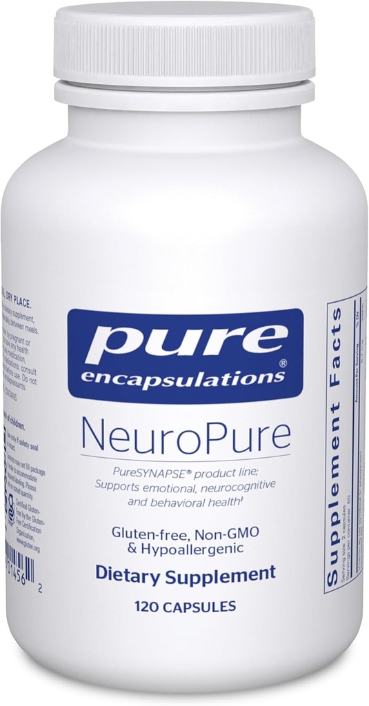 Pure indkapslinger NeuroPure • 124; Hypoallergen supplement med forbedret støtte til Calmness og stress Relief • 124; 120 kapsler