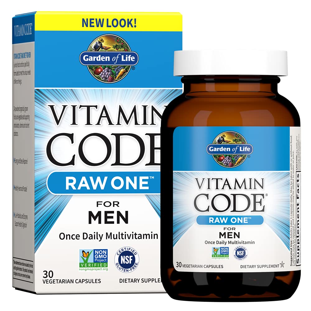 Have of Life Vitamin Code Raw One for mænd, En gang daglig Multivitamin, 30 kapsler, En om dagen Herre Vitamin Plus Frugt, Veggies & Probiotika til Herre Sundhed, Vegetarisk Multivitaminer