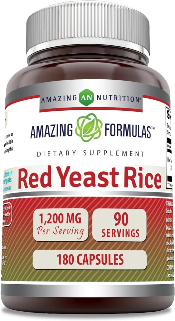 Amazing Formulas Red Yeast Rice 1200mg Per Serving Kapsler Supplement 124; Non- GROMLE 124; Gluten Free Measures 124; Lavet i USA (180 Tæl)