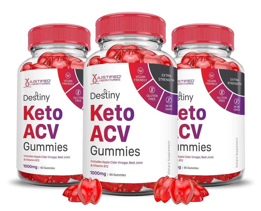 (3 Pack) Destiny Keto ACV Gummies Advanced Formel 1000MG Destiny Keto Gummies Apple Cider Vinagar Formuleret med Pomegranate Beet Juice Powder B12 Vegan Non GMO 180 Gummys