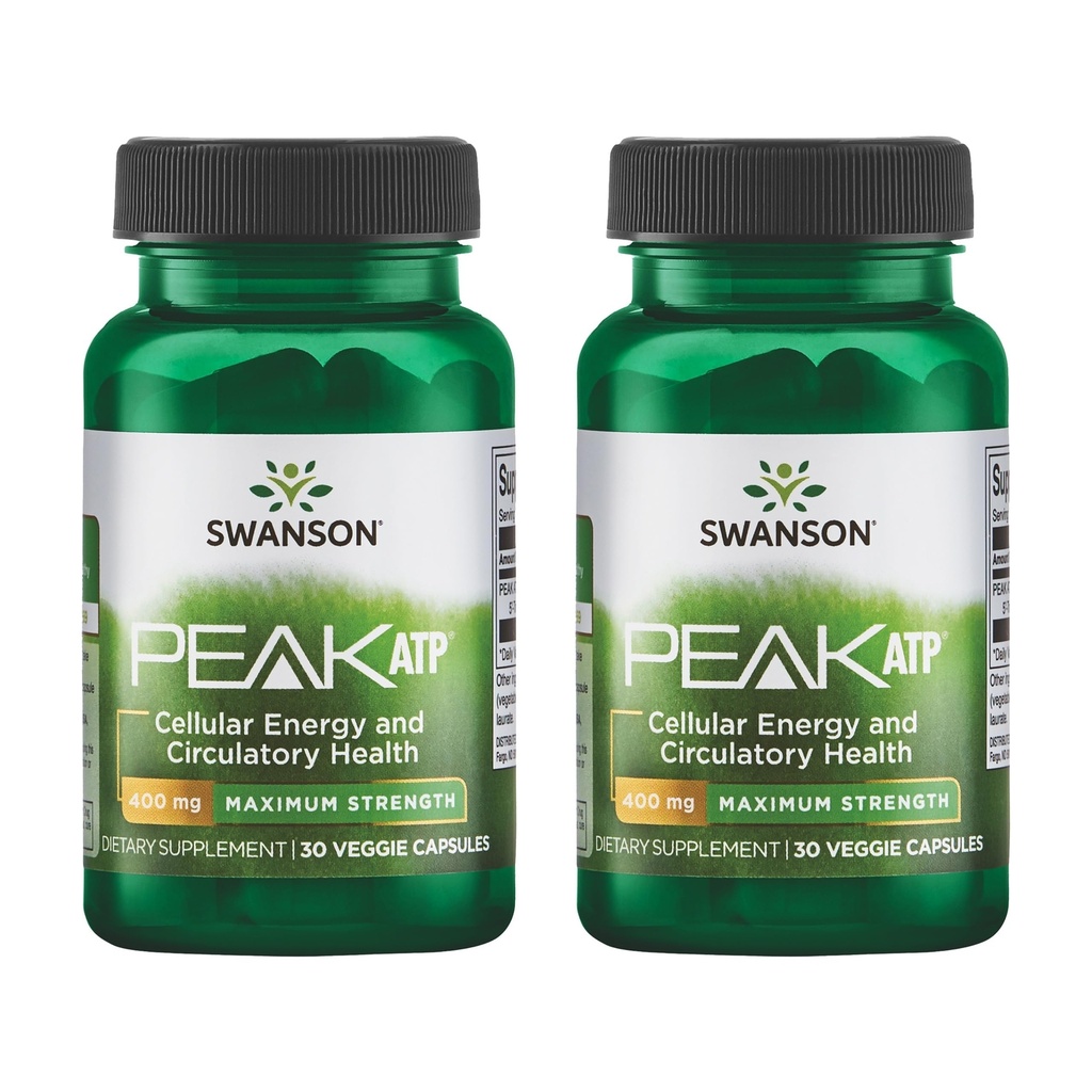 Swanson Maksimal styrke Peak ATP- Natural Supplement Fremme Cellular Energy Support - Understøtter fysisk ydeevne og fremmer sund blodgennemstrømning - (30 Veggie kapsler, 400mg Hver) 2 Pack