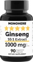 MONOHERB Ginseng Extract 1000 mg - 90 Vegetariske kapsler