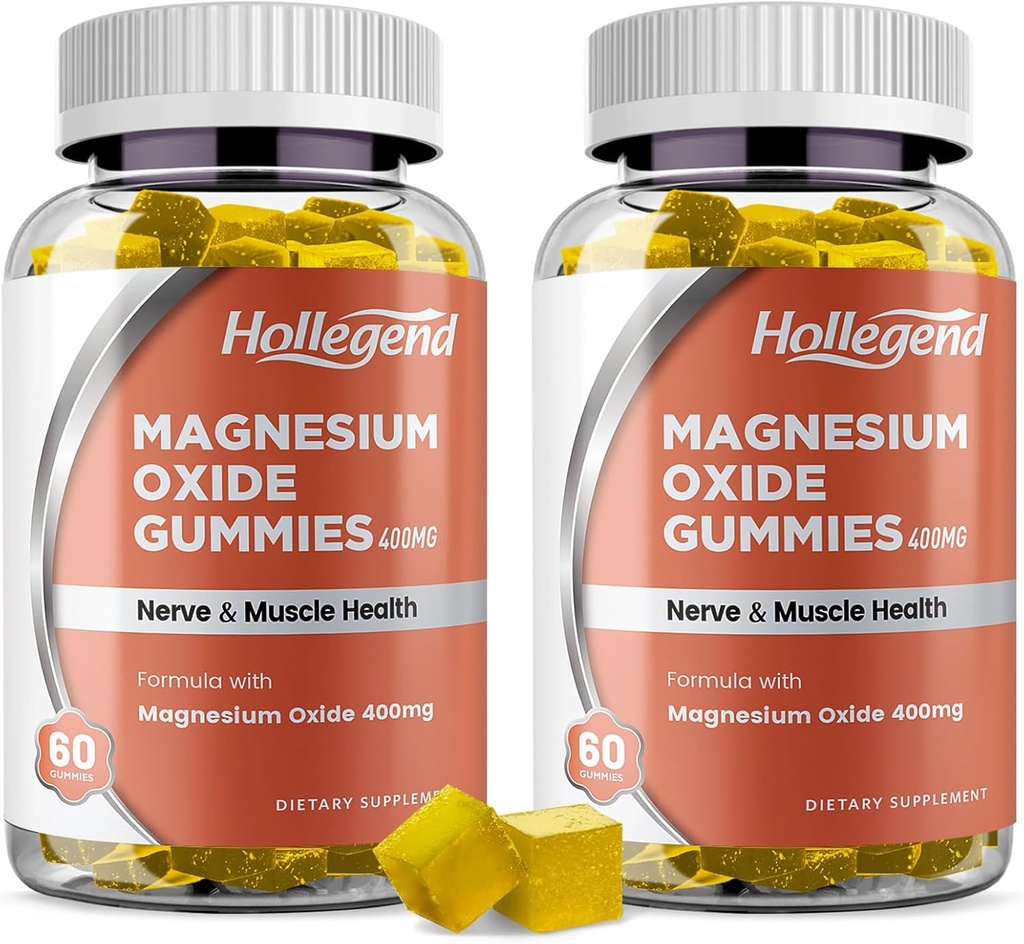 Magnesiumoxid 400mg Gummies, Magnesiumoxid Chewable Supplement for muskel, nerve & hjerte sundhed, Vegan, Pinapple Flavor, 120 Tæl