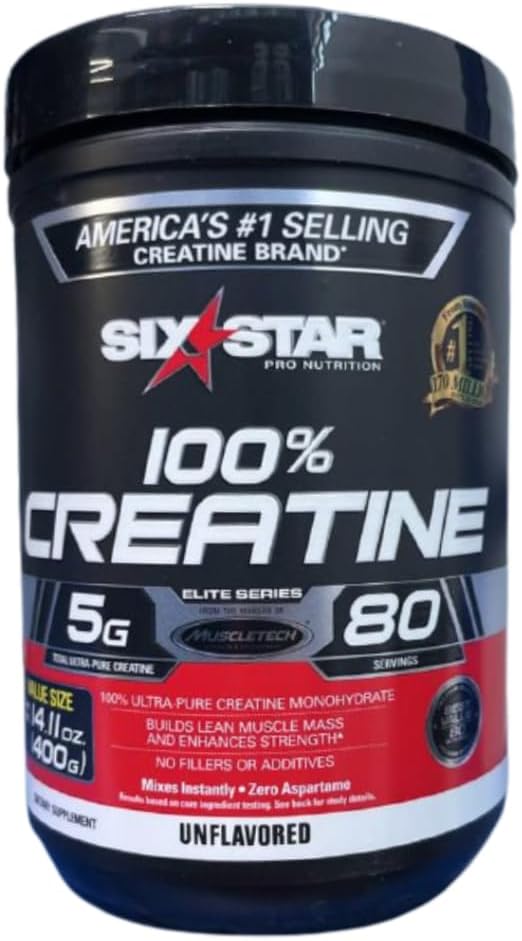 Six Star Creatinine Monohydrat Elite 100% Creatinine Monohydrat Pulver124; Post Workout Muscle Recovery & Muscle Builder Mester124; Mikroniseret Creatinine Powder Mester124; Mass Gainer Mester124; Unflavored (80 Servere)