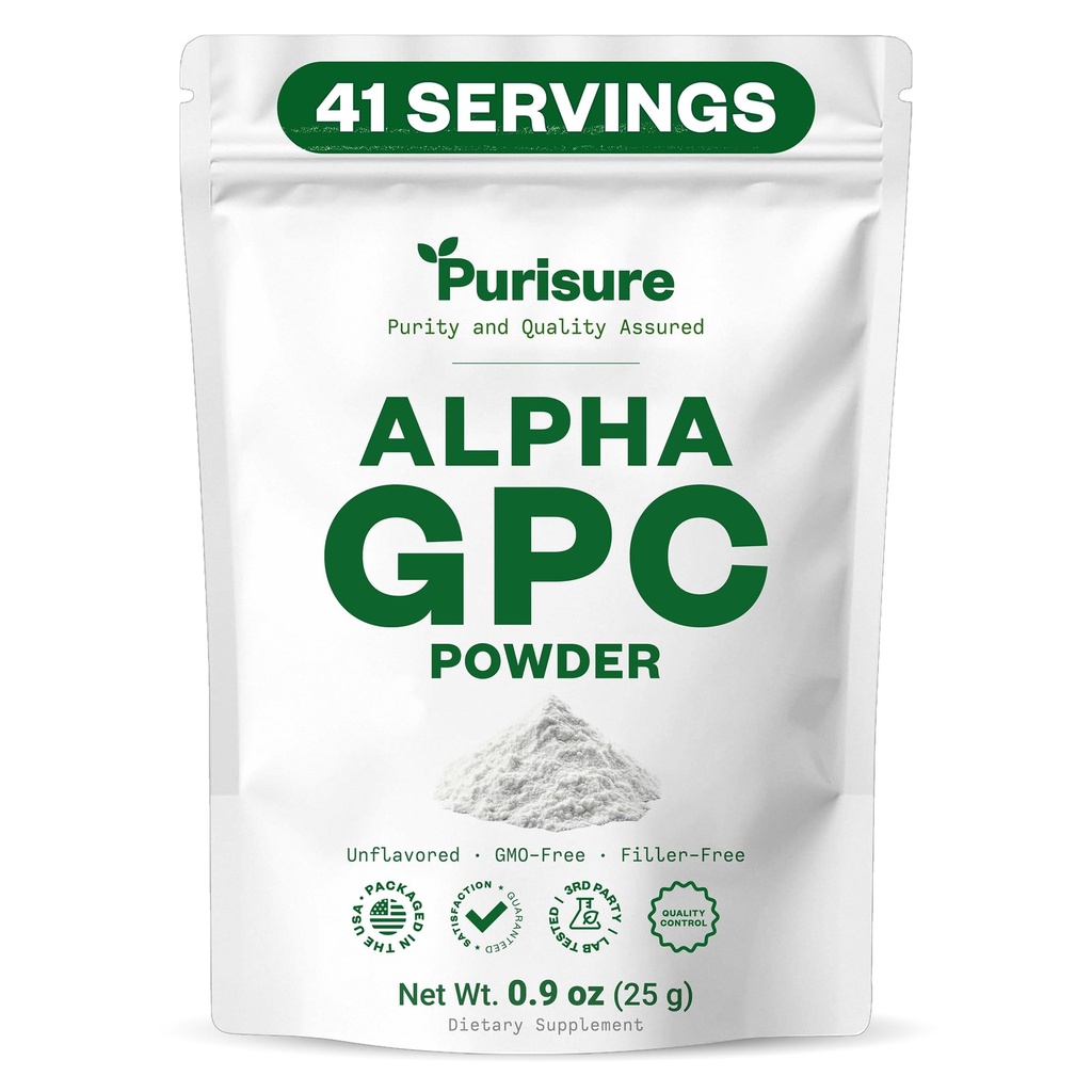 Fritid Alpha GPC Powder, 25 g, Pure Alpha GPC Cholin supplement til hjerne og fokus, CDP Cholin Kosttilskud til hukommelse ydeevne & koncentration, Ingen Fyldere, Non- GMO, Tilbud 42 Servering