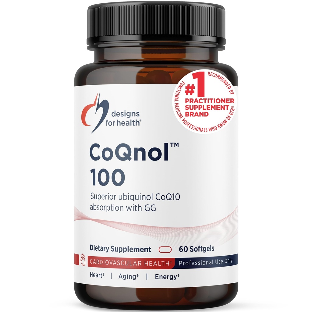 Design for sundhed CoQnol 100mg - CoQ10 Ubiquinol med Superior Bioavailability + Eksklusiv Absorption Technology - Double CoenzymeQ10 Boost med GG - Heart, Sund Aging + Cell Support (60 Softgels)