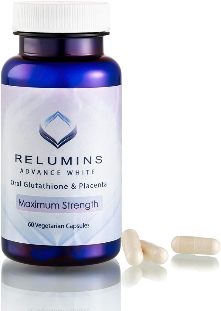 Reluminer avancerede hvide glutathion kapsler - Max Strength Supplement med ALA, Placenta, Rose HIPS & C-vitamin - Understøtter kollagen og ungdommelig hud, Lavet i USA - 60 Caps