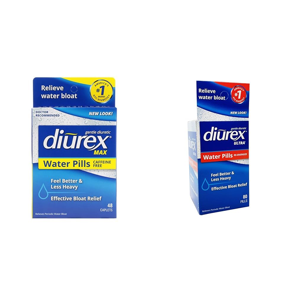 Diurex Max - Maksimal styrke Kaffe- Free Diuretic Water Pills - Feel better and less heavy & Ultra Re- energizing Water Pills - Relieve Water Bloat - Feel better & less heavy - 80 Count