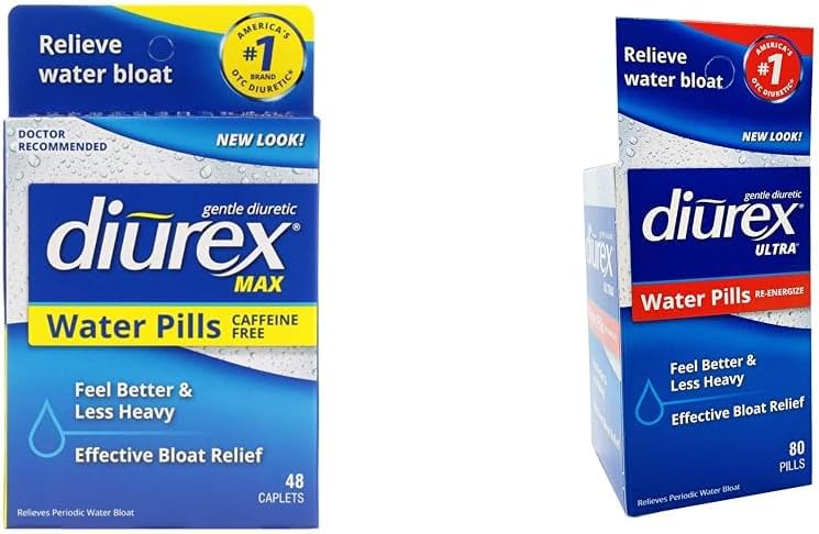 Diurex Max - Maximum Strength Caffeine-Free Diuretic Water Pills - Feel Better and Less Heavy & Ultra Re-Energizing Water Pills - Relieve Water Bloat - Feel Better & Less Heavy - 80 Count