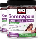 Force Factor Somnapure Gummies med Melatonin, Drug- Free Sleep Support for voksne med lejlighedsvis søvnløshed, Dream Berry Flavor, 120 Greve (pakke med 2)