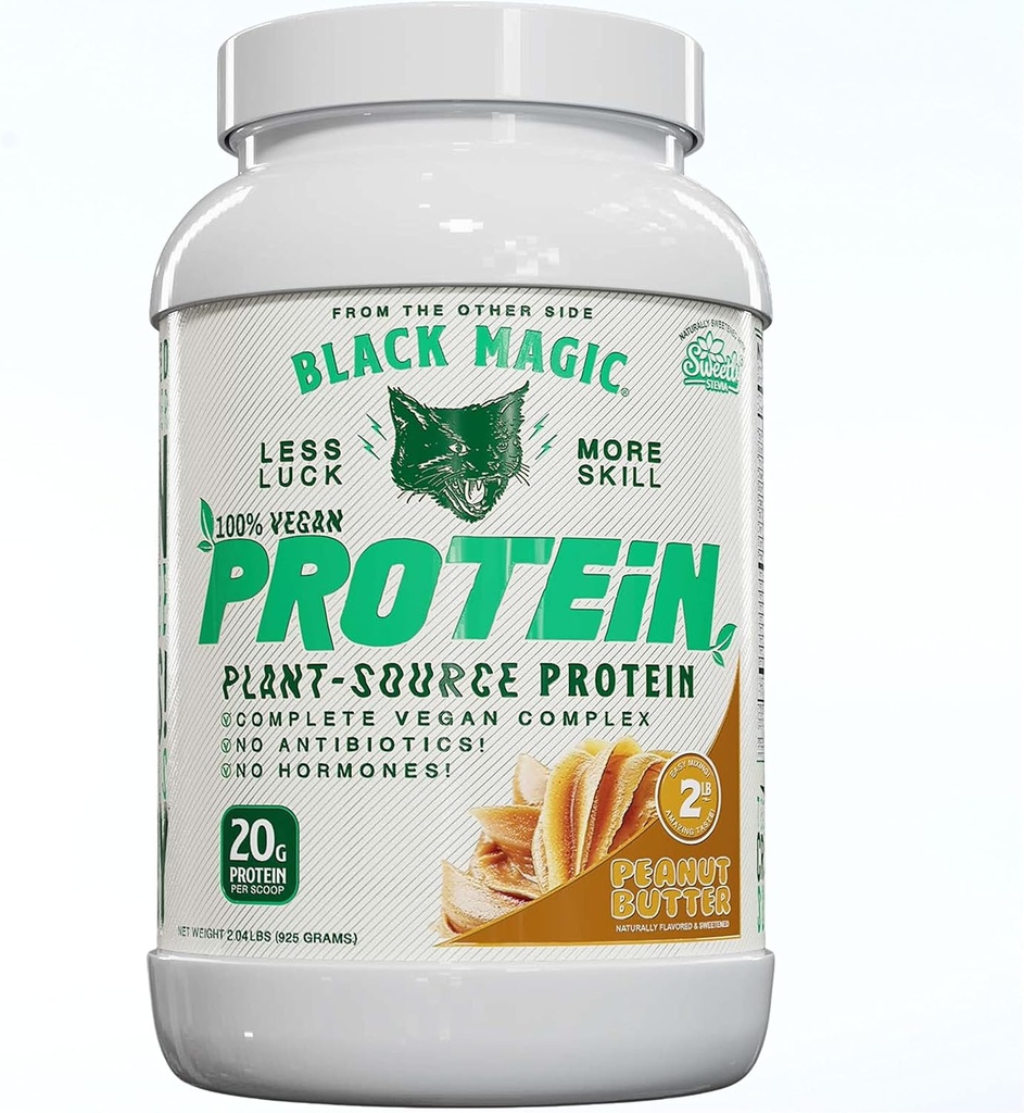 Black Magic Plant- Source 100% Vegansk Protein - Keto, Lavsukker, Dairy Free Protein - Pre / Post Workout - Peanut Butter - 20g Protein - 2 LB