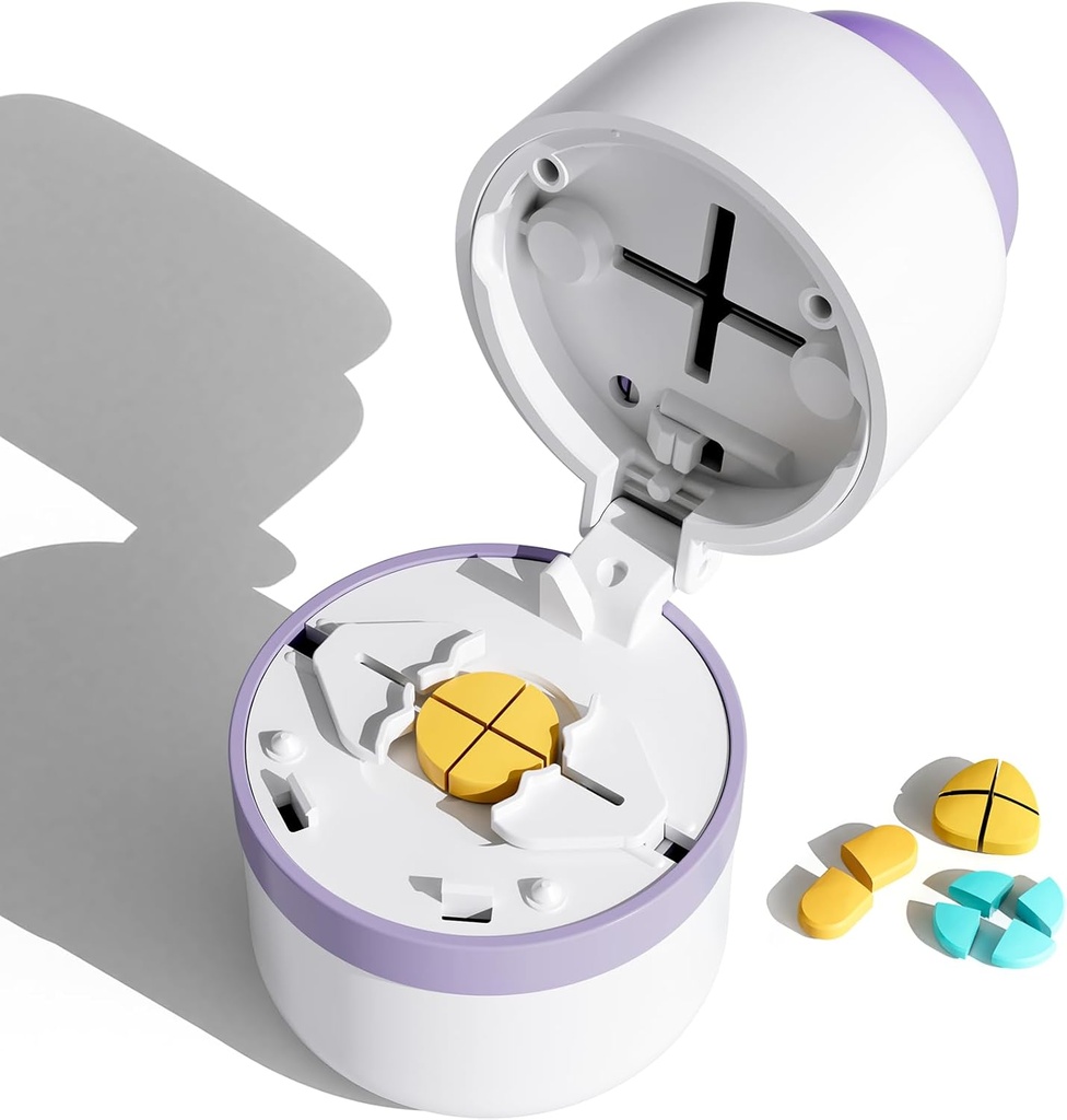 Pill Cutter - Pill Splitter med rustfrit stål klinge til skæring små piller eller store piller i en fjerde, Pill Cutter 1 / 4, Egnet til cuting vitaminer, tabletter (1-4 lilla)