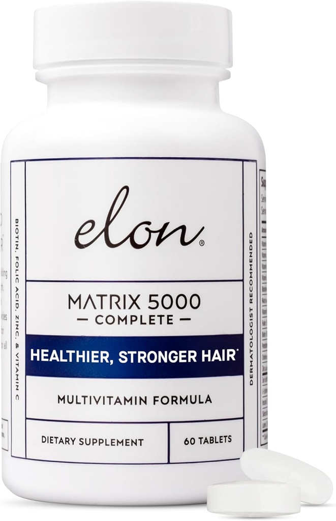 Elon Matrix 5000 Complete Multivitamin — Skin, Hair and Nail Growth Vitamins — Healthy Hair Growth Vitamins for Women & Men — 5000Mcg Biotin Supplement (60 Day Supply)
