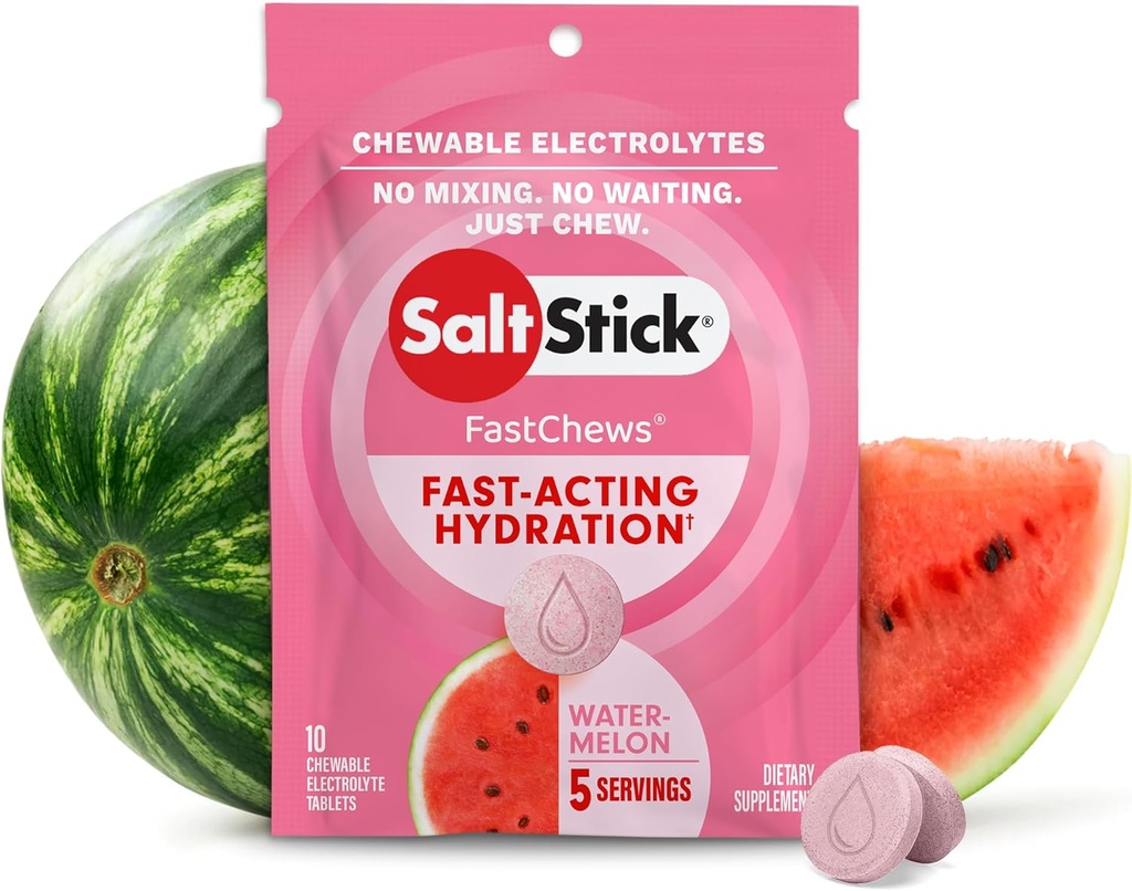SaltStick Fasttysh Electrolyte Erstatningstabletter til Rehydrering, Pakke med 10 tabletter, Watermelon, 10 Greve