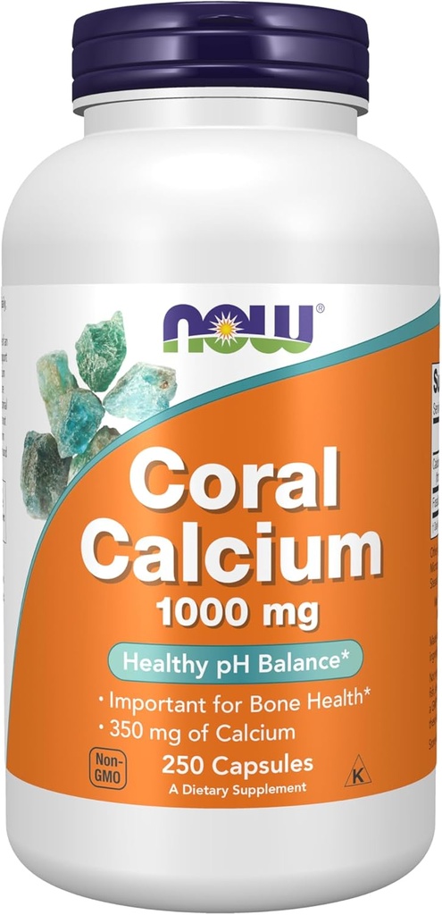 Now Foods Supplements, Coral Calcium 1000 mg, Bone Health *, Sund pH balance *, 250 Veg kapsler