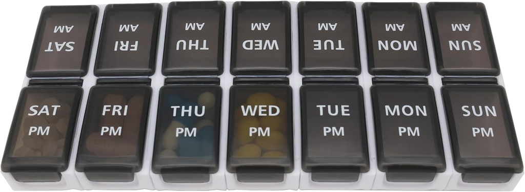 7 Dag Ugentlig Pill AM PM Organizer, ShysTech Stor Pill sag Pill Box for piller / Vitamin / Kosttilskud / Medicin (Separable, Small Black)