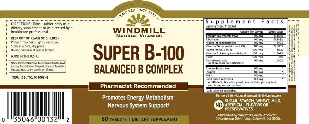 Vitamin B-100 COMPLEX TAB WMILL Størrelse: 60