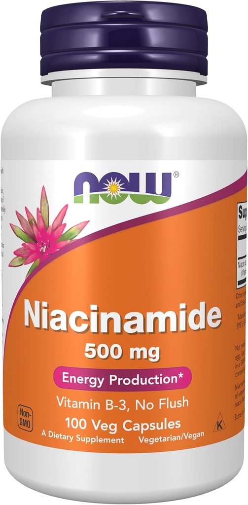 Now Foods Supplements, Niacinamid (vitamin B-3) 500 mg, Energiproduktion *, 100 Veg kapsler