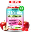 Apple Cider Vincious Gummies, Fast Ripped Keto ACV Gummies, Max Strength 2000mg, Formuleret med grøn te, B6 & B12, Probiotika, ACV for Metabolisme, fordøjelse, Detox & Rense, 60 Counts